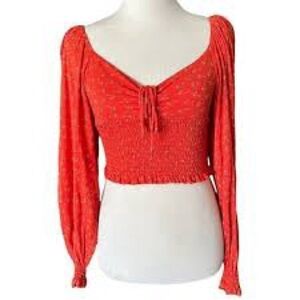 Urban Outfitters Coral Smocked Blouse